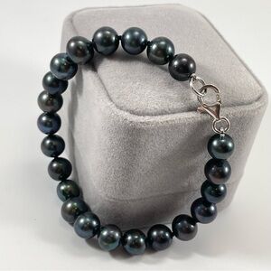 Unsigned 925 Silver Peacock Round Glass Pearl Stunning Bracelet Women’s Jewelry